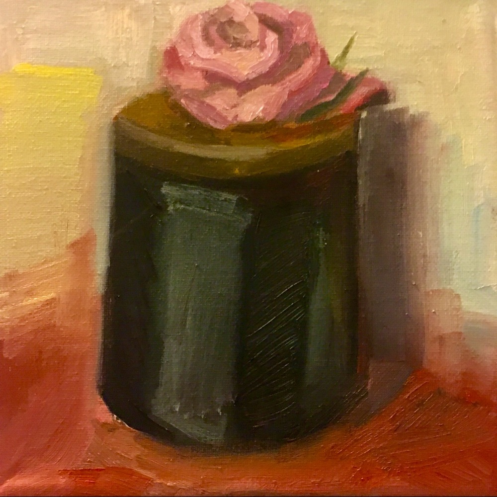 Small square handmade STILL LIFE ROSE oil painting